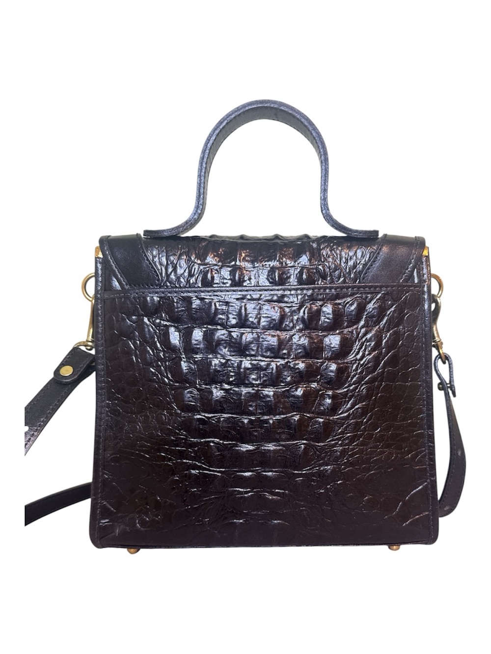 Vintage NWT Brahmin Black Croc-Embossed Top Handle Bag - Picture 2 of 8